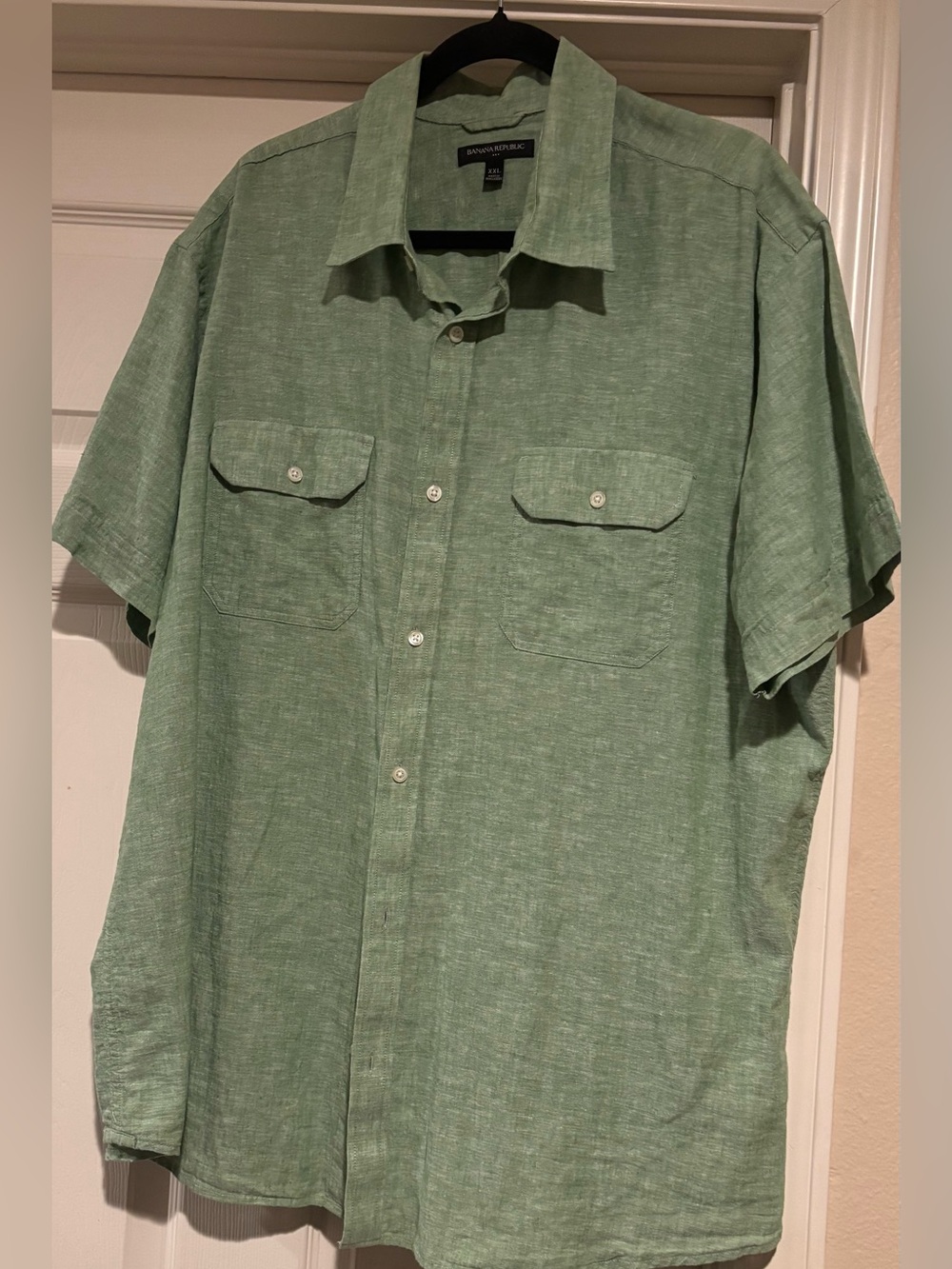 Banana Republic Light Green Short-Sleeve Linen Blend Shirt XXL